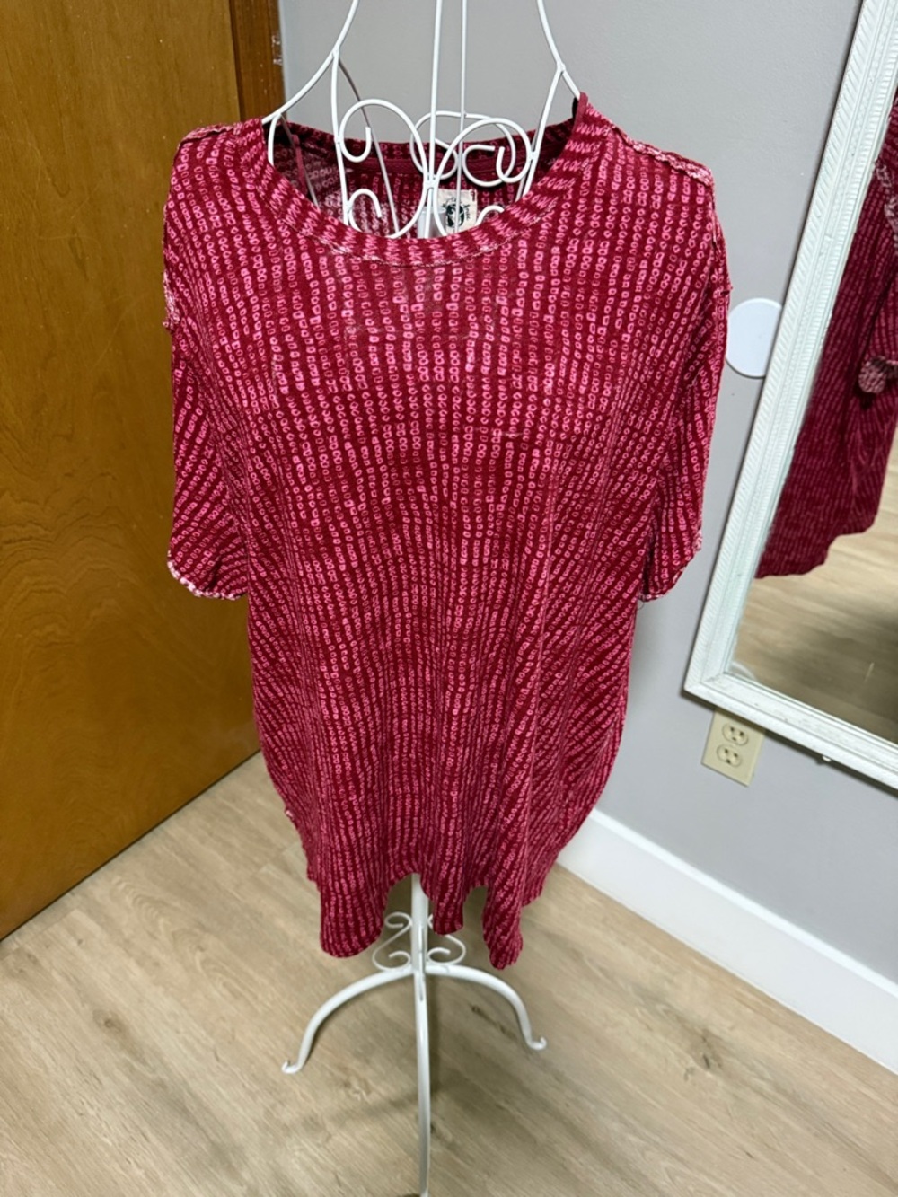 Free People Raspberry Red Patterned Short Sleeve Tee - Picture 1 of 6
